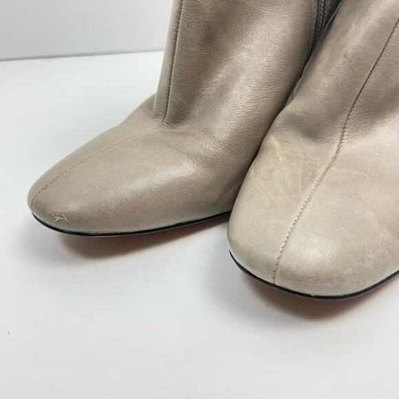 Gianni Bini | SZ 7 Beige Grey Leather Block Heel Mid Calf Heeled Boot Booties - Picture 7 of 10